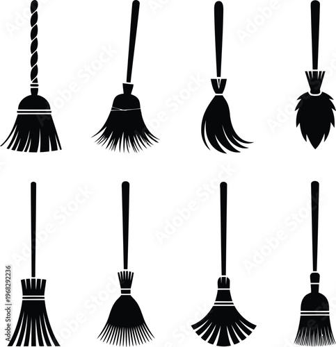 Broom vector Icon set