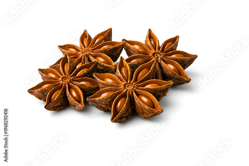 Group of Star Anise Pods Isolated on White Background