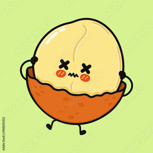 Kawaii macadamia nut character feeling dizzy and sad