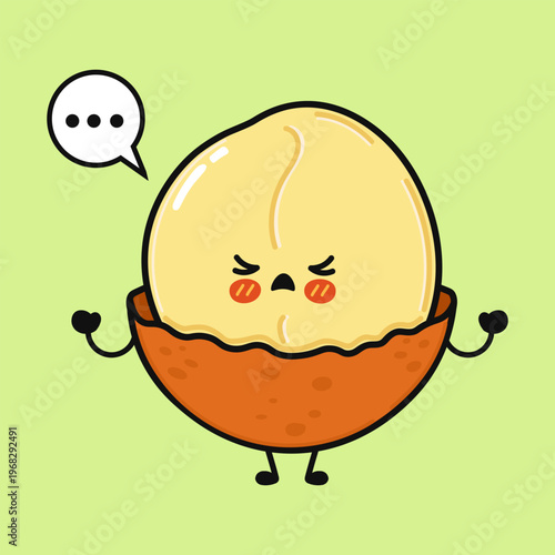 Kawaii angry macadamia nut character thinking bad thoughts