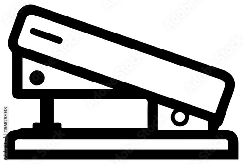 Minimalist black outline icon representing a standard office stapler a common stationery tool used for binding papers isolated on a clean white background conveying simplicity