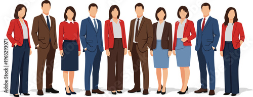 Business people group illustration, professional men and women team, corporate office style, diverse employees, modern flat design, leadership, teamwork concept