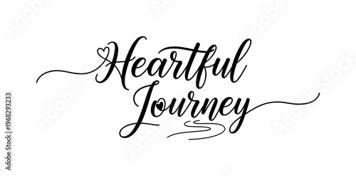 Heartful Journey. lettering and all elements in black. Vector style. AWhite background. Pure white background. Perfect isolation and visual consistency.