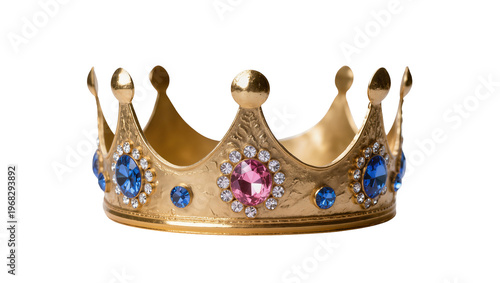 Cuadro en lienzo Ornate golden crown with sparkling blue and pink gemstones, elegantly detailed a
