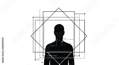 geometric human silhouette with intersecting lines and shapes