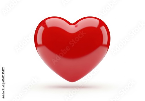 Glossy red heart shape symbol, isolated on white background