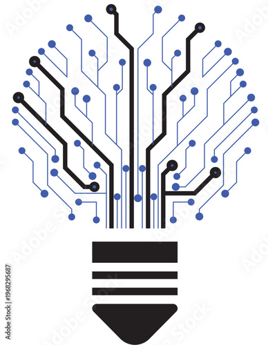 Professional Circuit Board Light Bulb, Digital Technology & Innovation Concept Illustration