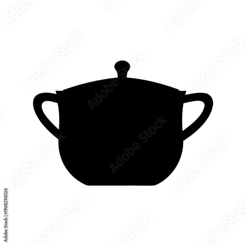 Black Silhouette of a Covered Cooking Pot with Handles and Knob