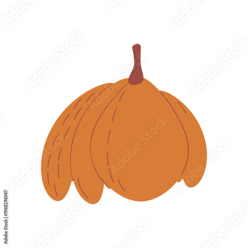 Orange autumn pumpkin, simple flat vector illustration of squash for thanksgiving and halloween isolated on white