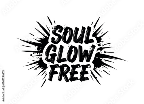 Soul Glow Free. lettering and all elements in black. Vector style. AWhite background. Pure white background. Perfect isolation and visual consistency. Elegant