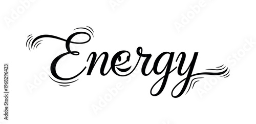 Smiling Energy. lettering and all elements in black. Vector style. AWhite background. Pure white background. Perfect isolation and visual consistency. Elegant