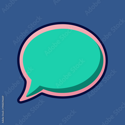 A vibrant teal speech bubble icon with a pink border on a deep blue background for communication apps
