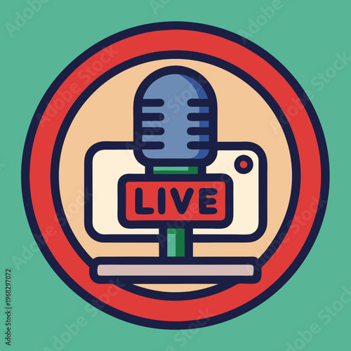 Live streaming broadcast icon with microphone and screen for online content