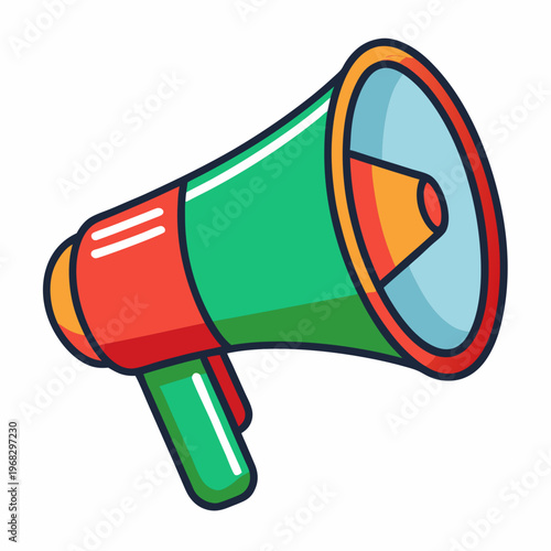 Vibrant green and red megaphone illustration to amplify your message and make announcements