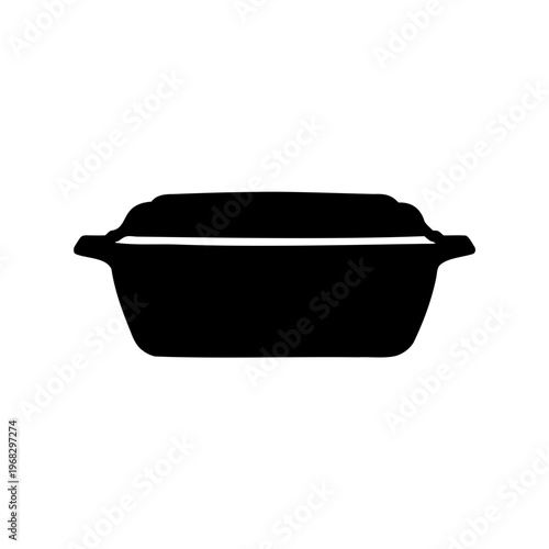 Isolated black silhouette of a rectangular food container with a lid closed.