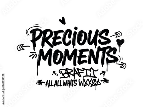 Precious Moments. lettering and all elements in black. Vector style. AWhite background. Pure white background. Perfect isolation and visual consistency.