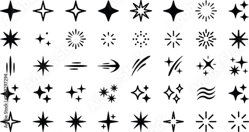 Sparkle and starburst symbol set with tiny decorative accents, glints and twinkle icons for overlays, branding, social media graphics, beauty themes, festive layouts and elegant design details