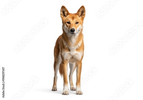 A dingo standing and looking at the camera isolated on white background