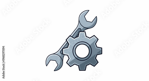 A cartoon-style gear and wrench, symbolizing repair and mechanical work