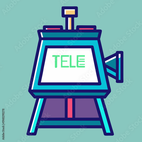 Colorful graphic illustration of a stylized 'tele terpiepter' display device
