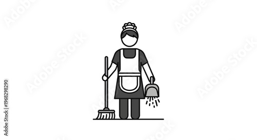 Icon of a maid with a broom and dustpan, symbolizing cleaning and housekeeping services