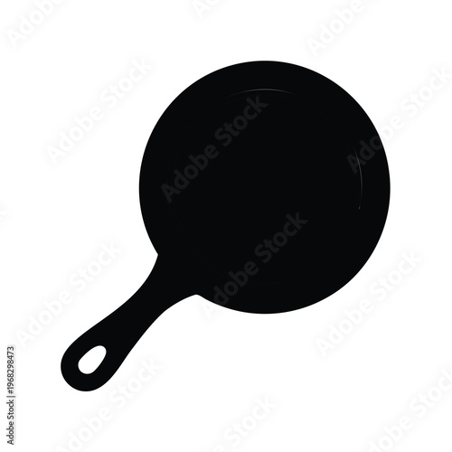 Black silhouette of a frying pan with a handle on white background