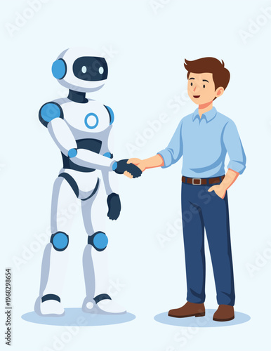 man and robot shaking hands