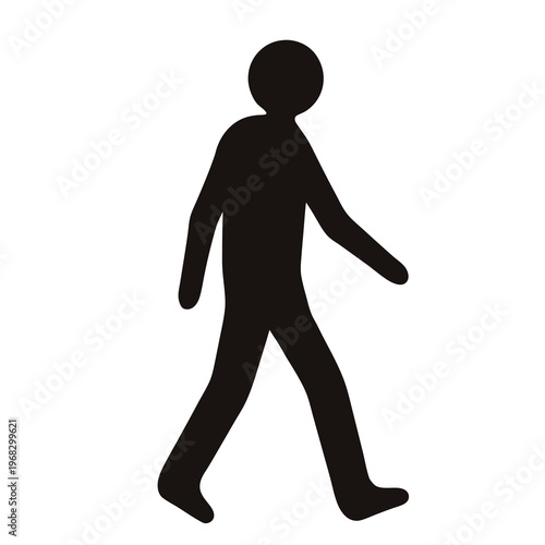 Silhouette of a person walking on a white background, simple design
