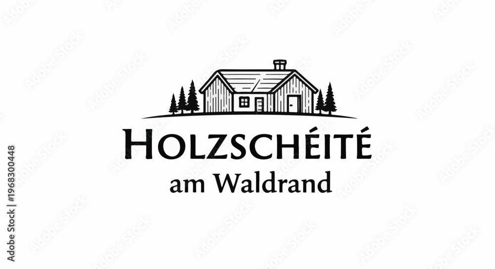 Fototapeta premium Rustic log cabin illustration with trees and text