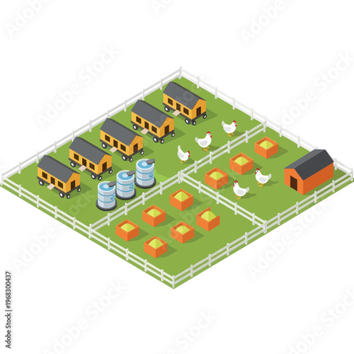 Farm Yard with Animals and Buildings.