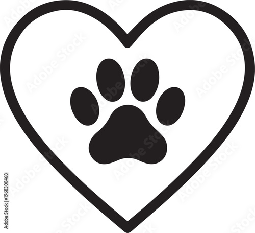 An artistic depiction of a heart encompassing a paw print, a tender symbol of compassion and love for animals.