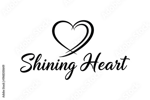 Shining Heart. lettering and all elements in black. Vector style. AWhite background. Pure white background. Perfect isolation and visual consistency. Dynamic