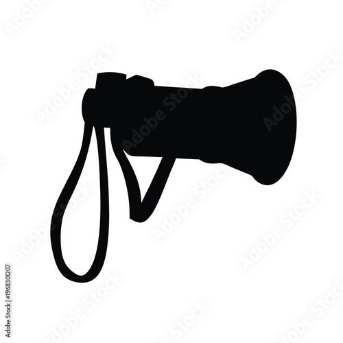 Black silhouette of a professional digital camera with a handle, studio shot