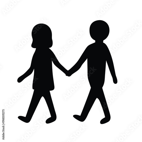 Silhouette illustration of two people walking holding hands representing unity and companionship