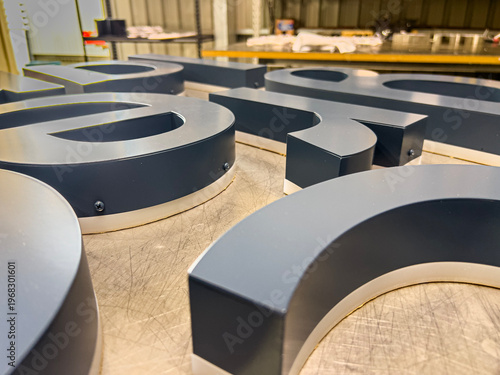 Fotografija Stainless Steel Channel Letters Fabrication Metal Sign Components Workshop Close