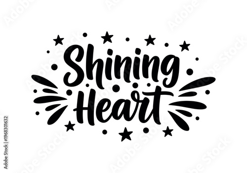 Shining Heart Bold. lettering and all elements in black. Vector style. AWhite background. Pure white background. Perfect isolation and visual consistency. Bold