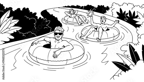Inflatable tube illustration of people having fun in the water park