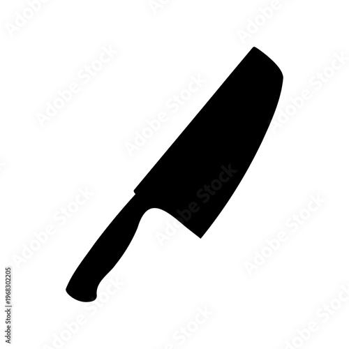 Stylized minimalist silhouette of a kitchen cleaver against a white background