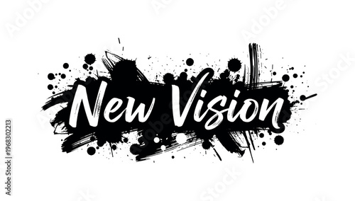 New Vision. lettering and all elements in black. Vector style. AWhite background. Pure white background. Perfect isolation and visual consistency. Grunge