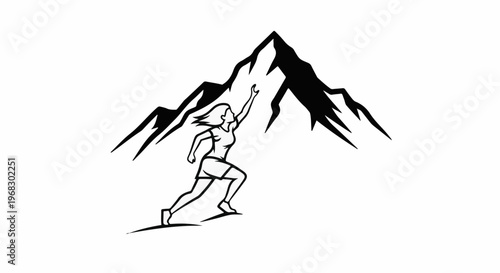 Determined woman reaching for summit, graphic illustration