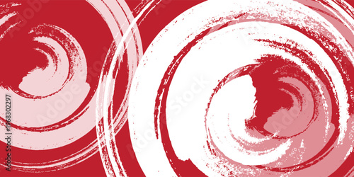 Abstract grunge swirl design with bold red background and large circular brush strokes forming spiral patterns, edgy and expressive graphic background