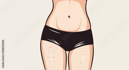 Illustration of a torso and upper thighs with visible scars