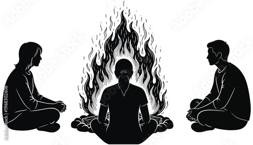 A meditation silhouette illustration of people sitting in lotus position