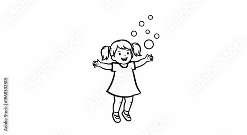 Joyful child with pigtails gleefully catching bubbles in the air