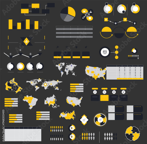 Global business infographic elements world maps statistical charts icons
