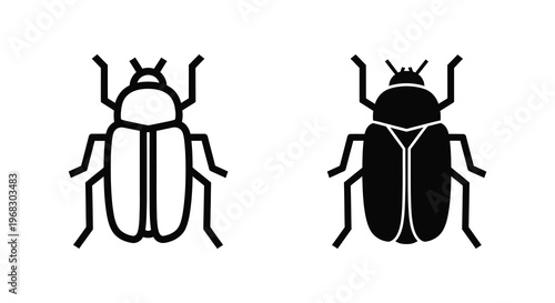 Two beetle icons in black simple design flat vector illustration silhouette