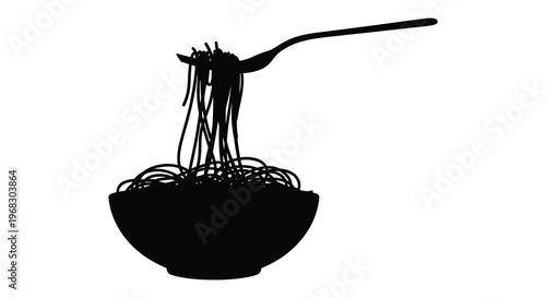 A black silhouette of pasta in a bowl a simple design silhouette