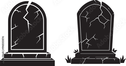 Cracked graveyard tombstones for Halloween and spooky design.
