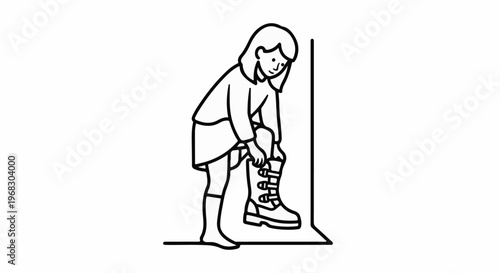 Person putting on a tall, buckled boot against a wall