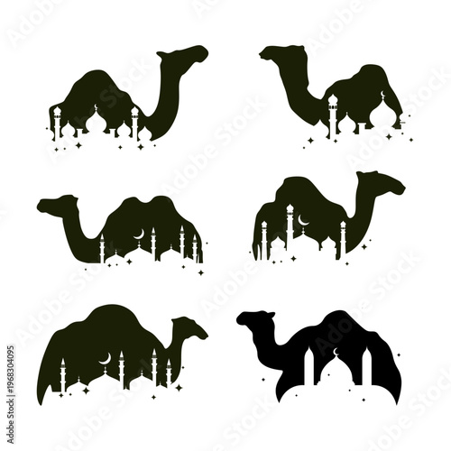 Camel Silhouette Set with Dripping Effect – Desert Animal Grunge Vector Collection